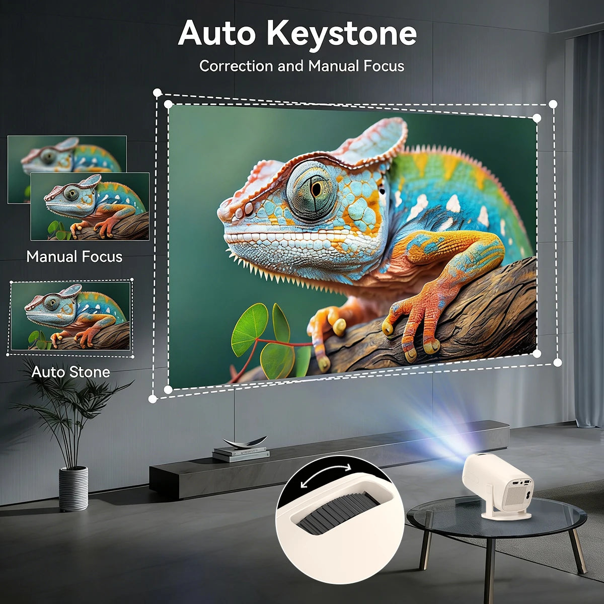 Mini proyector Android 14, decodificación 8K, WiFi6 y keystone automático