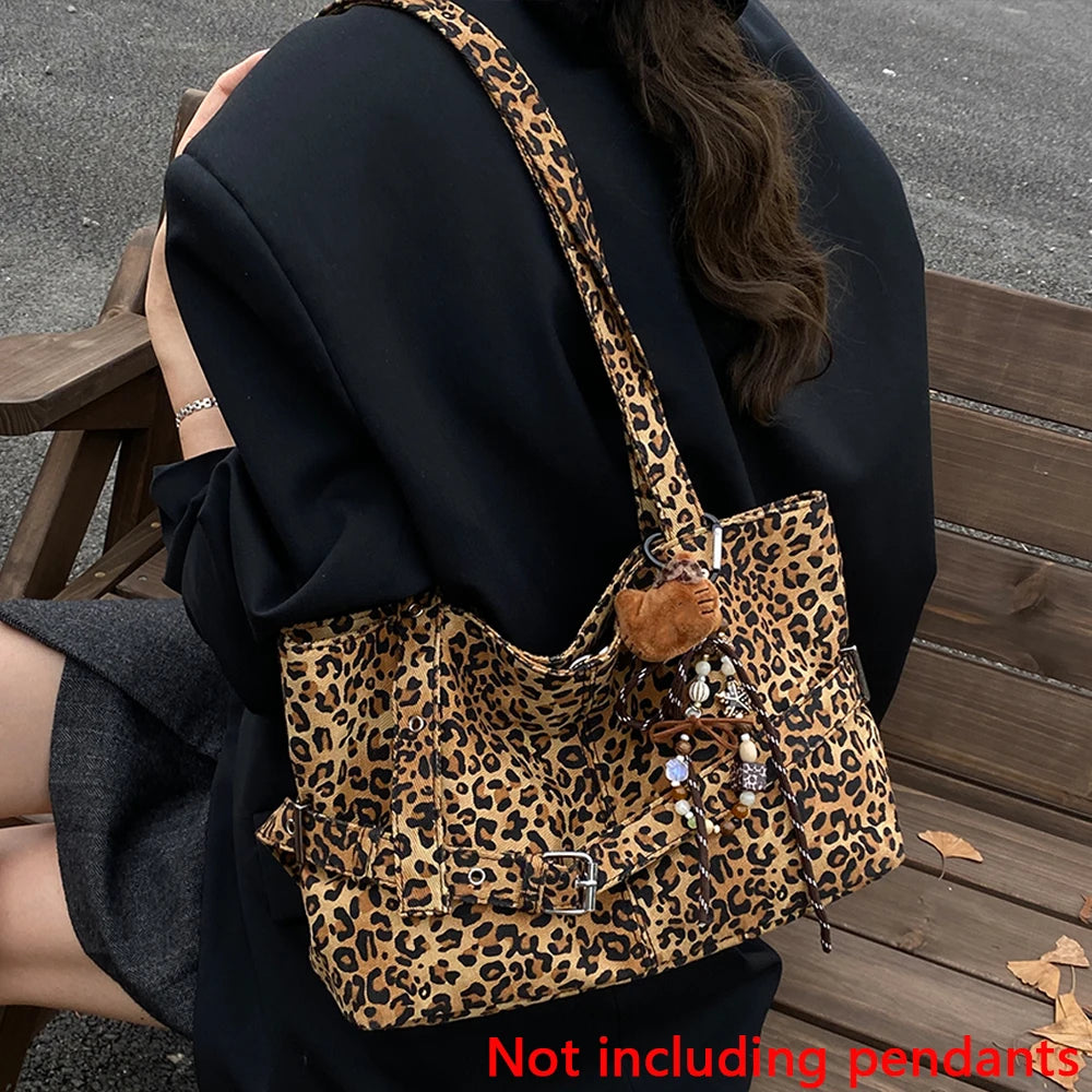 Bolso informal de gran capacidad con estampado de leopardo para mujer, nuevo bolso de hombro ligero y versátil, bolso de mano relajado para ir al trabajo