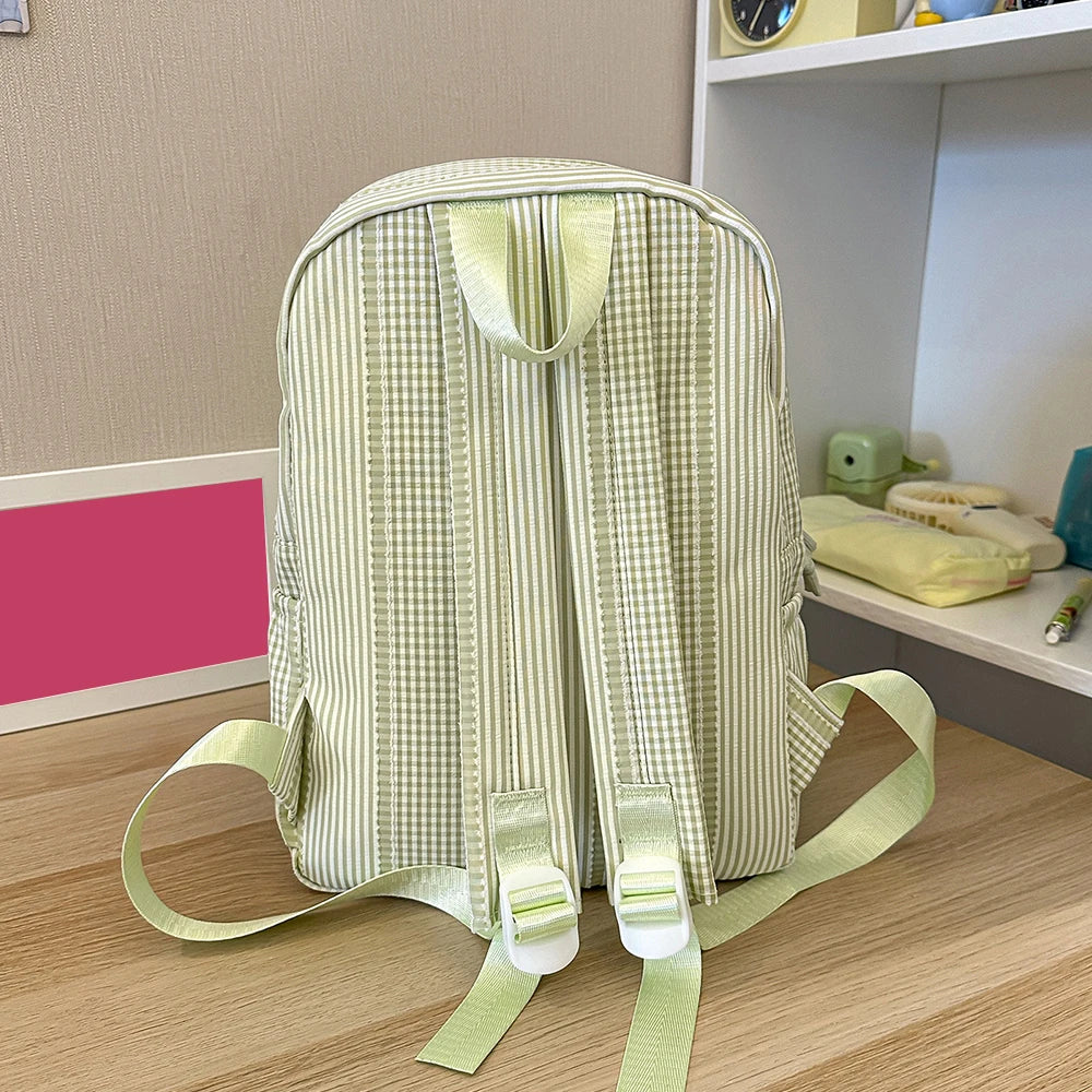 Mochila con Rayas Mixtas, Mochila de Tela Suave, Linda Mochila Escolar en Tonos Pastel para Adolescentes, para el Campus y Uso Diario Informal