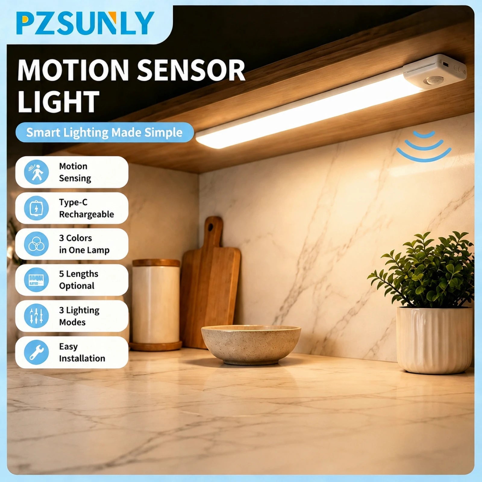 Luz LED para Gabinete con Sensor de Movimiento USB-C