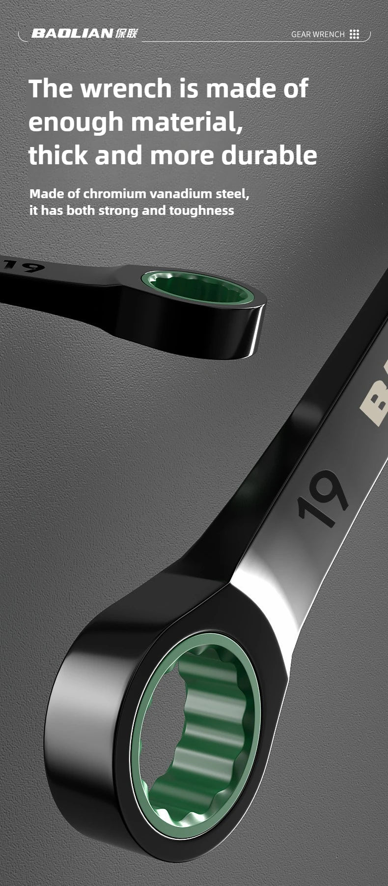 BAOLIAN Llave de trinquete de flor de ciruelo rápida direccional dual, herramienta de llave de doble uso de apertura pequeña automática de grado industrial