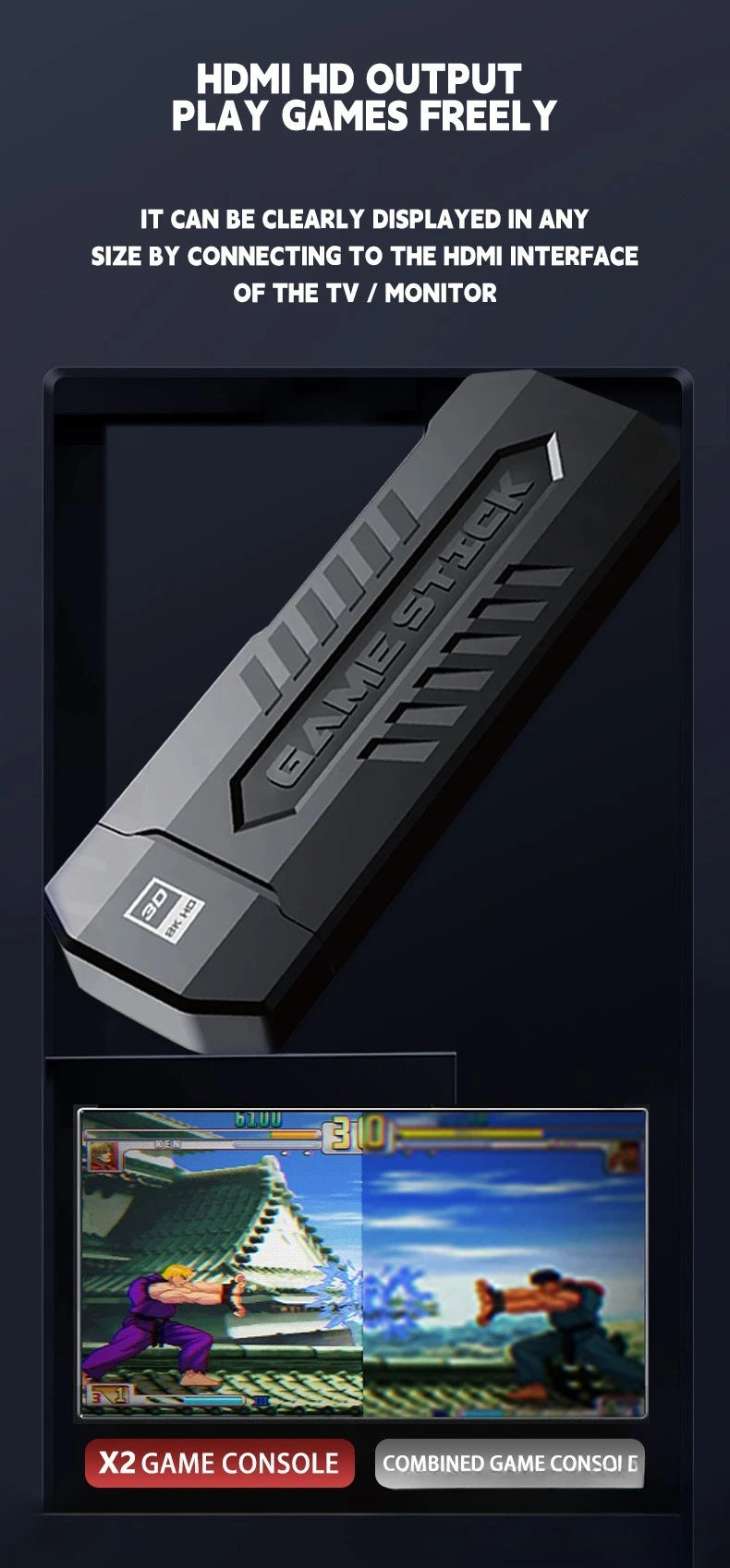 Consola de Videojuegos Retro X2 4K con Más de 40000 Juegos, Más de 30 Emuladores, Salida HD, 2 Controles Inalámbricos, Plug and Play, TV/Computadora