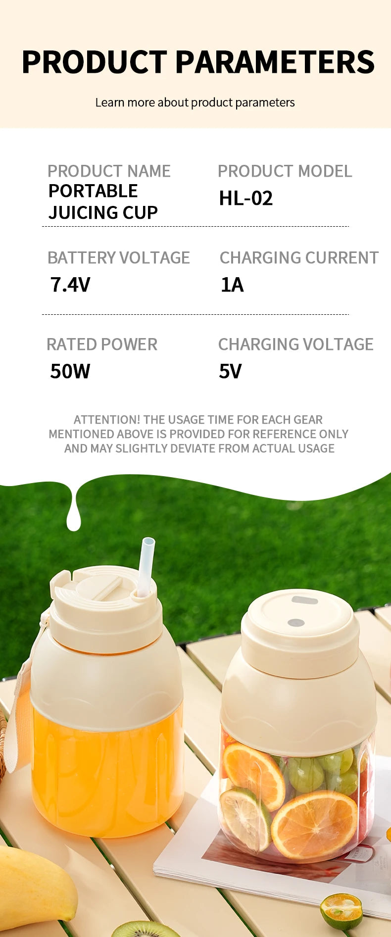 Exprimidor Eléctrico Portátil 800ml Recargable para Frutas y Verduras