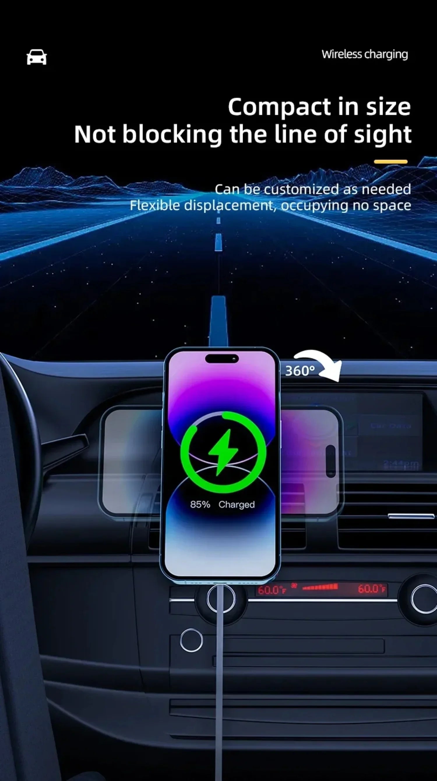 Soporte Magnético para Coche con Carga Inalámbrica Rápida de 15W, Rotación de 360° para iPhone 12 13 14 15 16 17 Pro Max