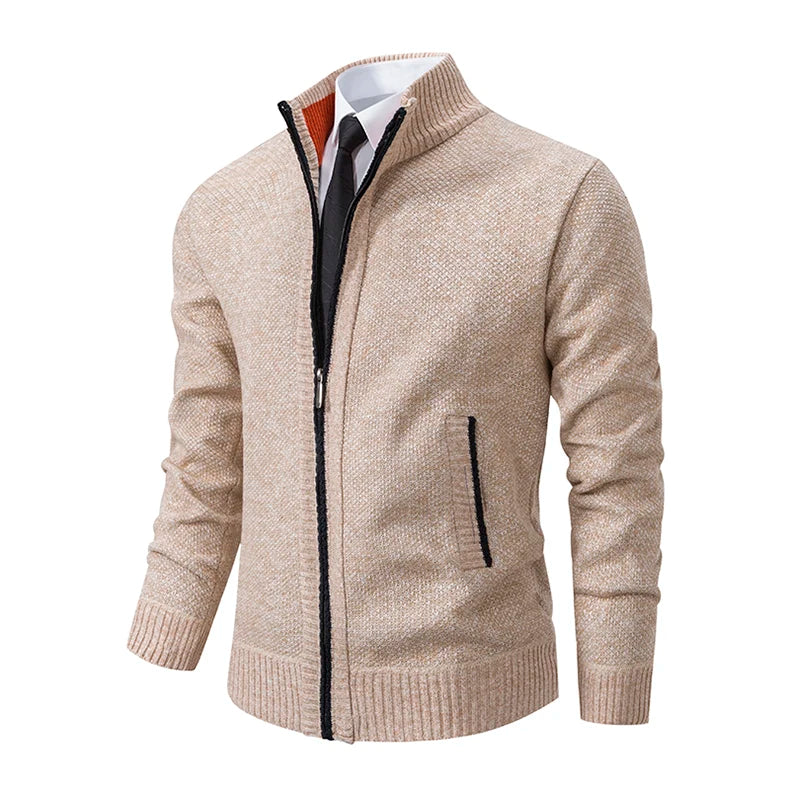 Buzo Cárdigan con Cremallera para Hombre – Cuello Alto y Forro Polar