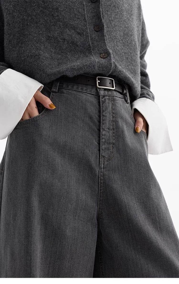 Jeans Americanos Retro de Cintura Alta para Mujer, Pierna Ancha con Acabado Desgastado
