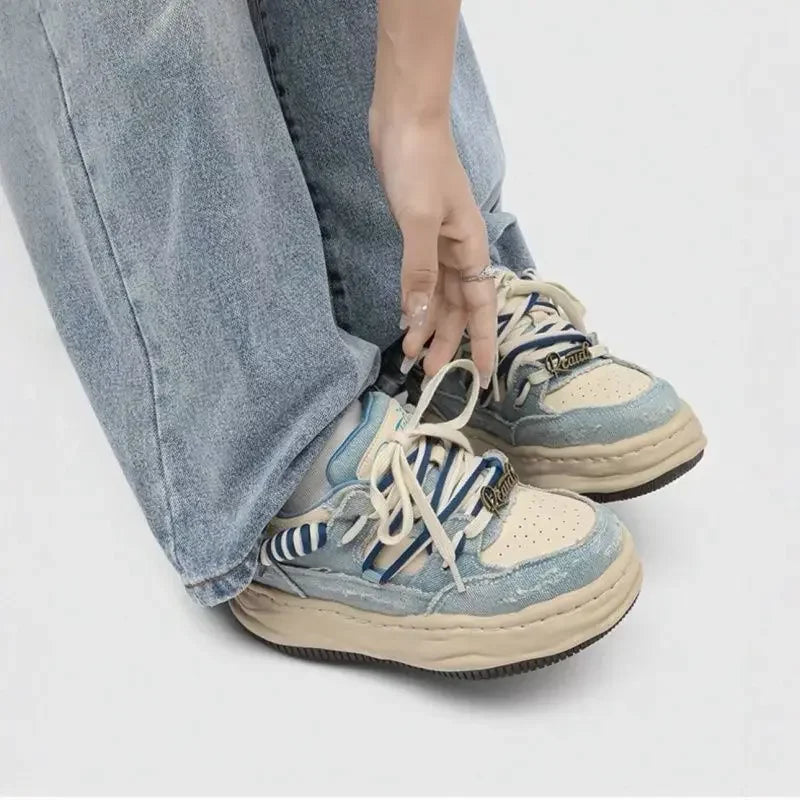 Zapatillas de skate de mezclilla retro para hombre con plataforma