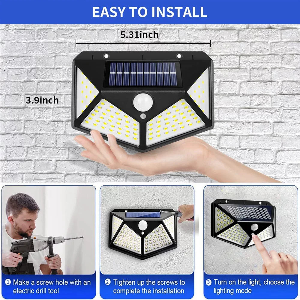 Lámpara Solar de Pared con Sensor PIR 100 LED