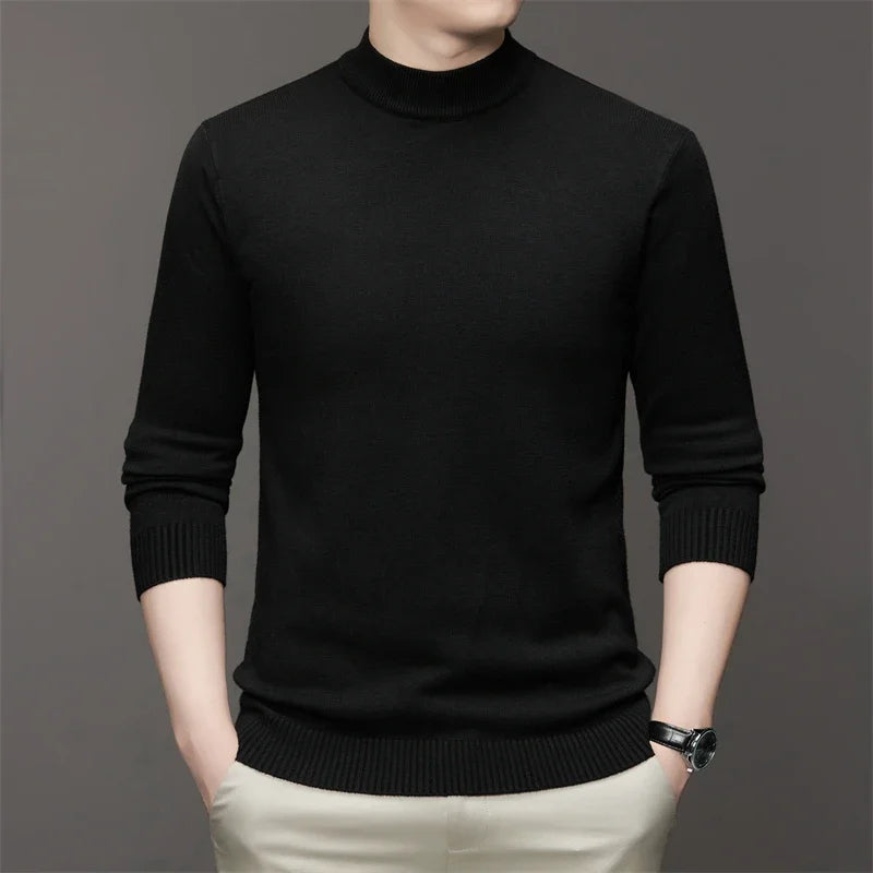 Suéter de color sólido de manga larga con cuello medio alto para hombre de 7 colores Top suave, cálido y cómodo con base