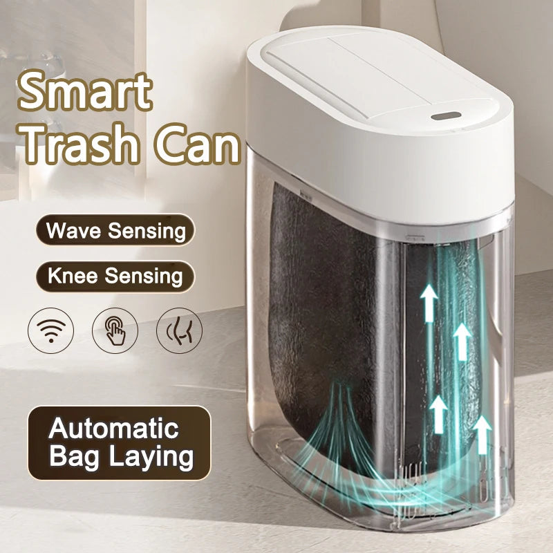 Cubo de basura con Sensor con tapa, cubo de basura de adsorción de ensacado automático bidireccional de 9L, cubo de basura de montaje en pared con hendidura estrecha para el hogar y la cocina