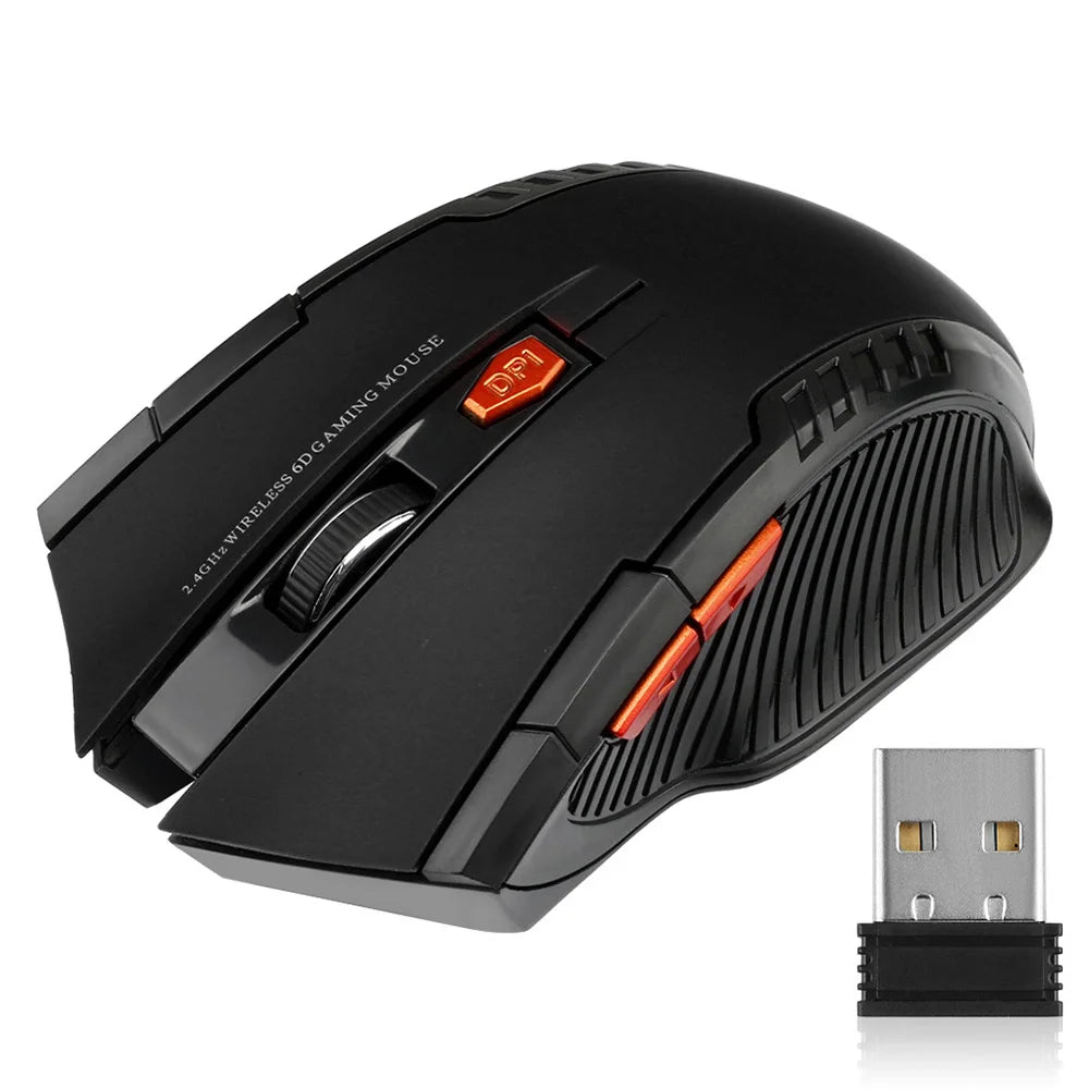 Ratón óptico inalámbrico de 2,4 GHz para videojuegos con receptor USB, 2000DPI, 6 botones, accesorios para ordenador y portátil