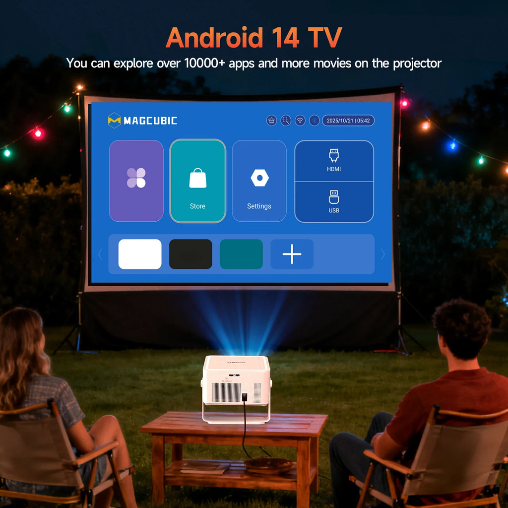 Magcubic HY450MAX 1100ANSI Android 14 Proyector portátil para exteriores 1080P Enfoque automático 8K Soporte WIFI6 Mini proyector de haz