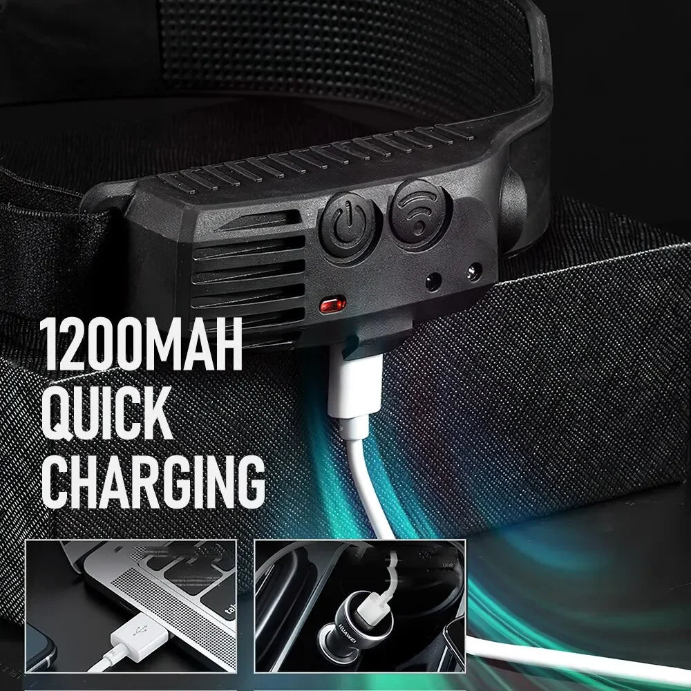 Linterna Frontal LED COB Recargable USB con 5 Modos para Camping