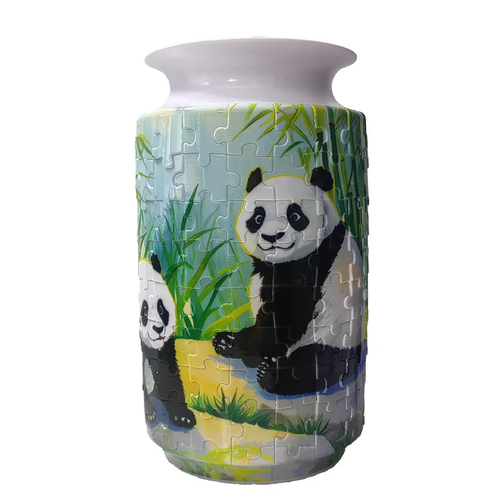 Florero Rompecabezas 3D Decoración del Hogar Diseño Panda y Flores