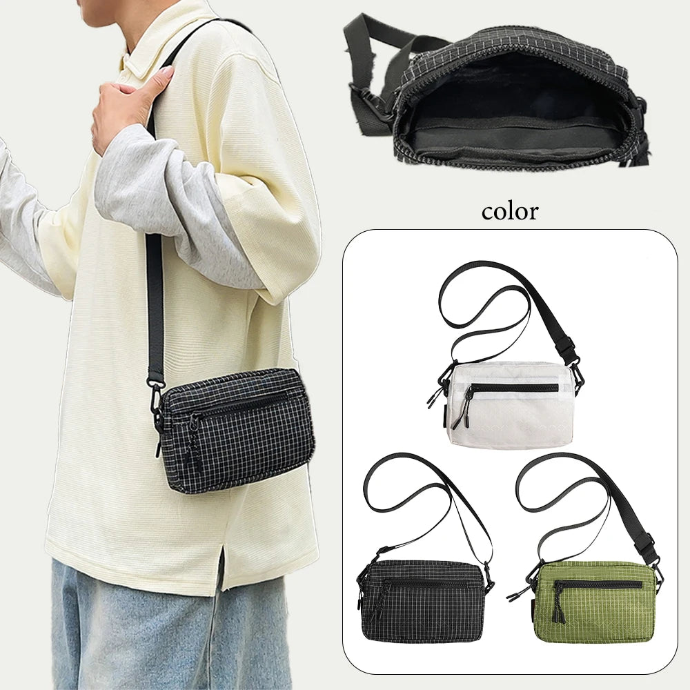 Bolso bandolera, bolso de hombro con diseño de cuadros, bolso bandolera ligero de nailon con correa ajustable, para uso diario, viajes, hombres, mujeres