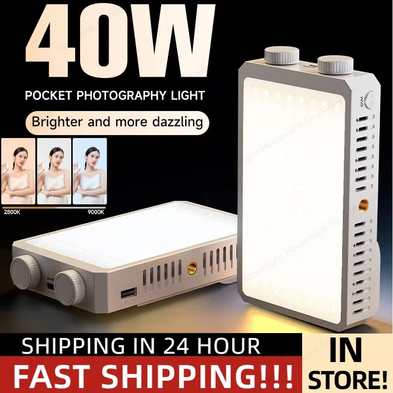 Luz LED para cámara de 40W CRI/TLCI 96+ 2700-6200K bicolor 4400mAh lámpara de vídeo para estudio fotográfico mango portátil luz de fotografía para cámara