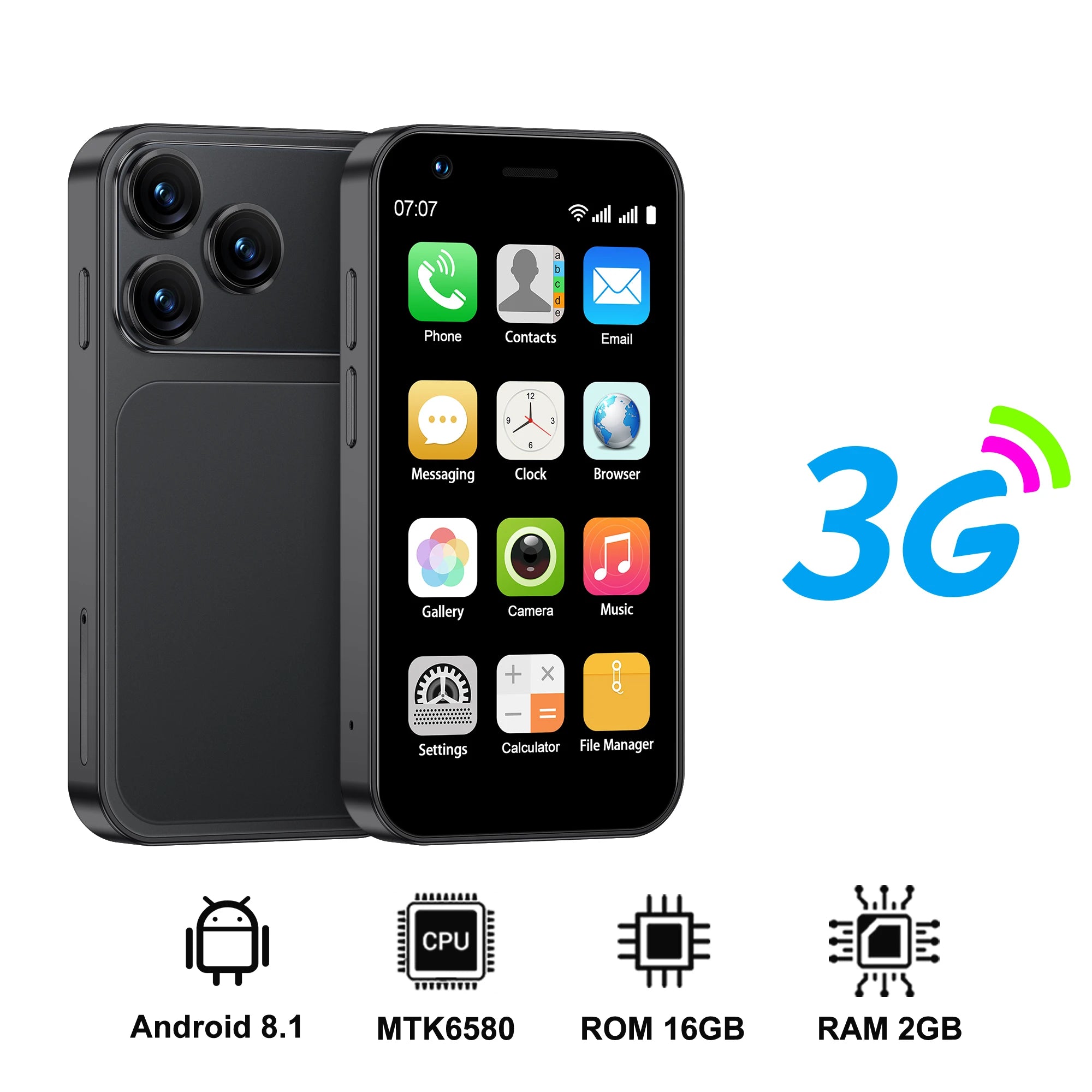 SERVO 18SE Mini Smartphone, pantalla HD de 3,0 pulgadas, 3G WCDMA, 2GB + 16GB, GPS Android, teléfono móvil pequeño, modo de reposo Dual SIM, Play Store