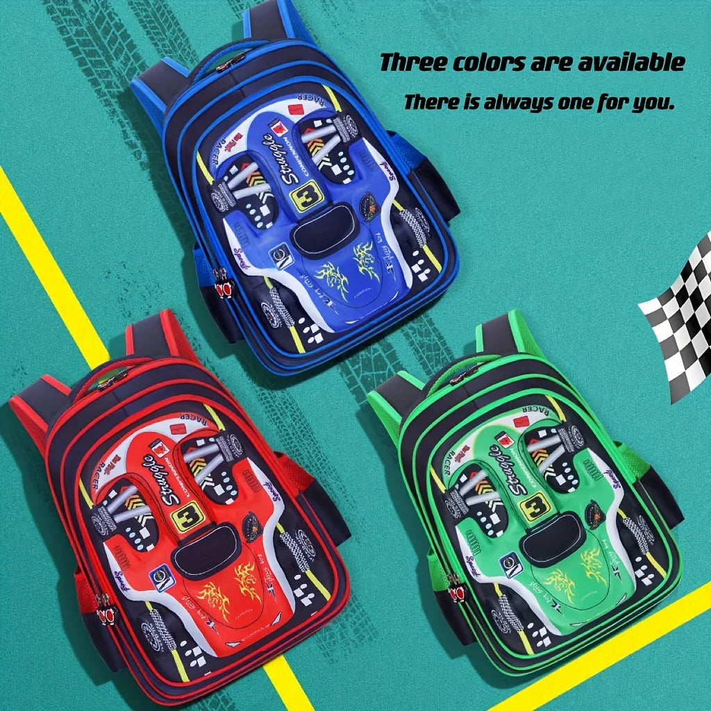 Mochila ligera impermeable para coche 3D, mochila preescolar para niños pequeños, mochila escolar para niños y niñas, primaria, roja y azul