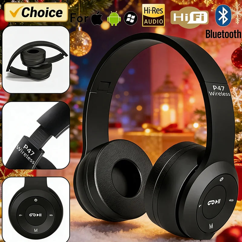 Auriculares Estéreo P47, Auriculares Bluetooth 5.0 Plegables, Auriculares Inalámbricos Deportivos para Exteriores para iPhone, Samsung, PC, Accesorios para Juegos
