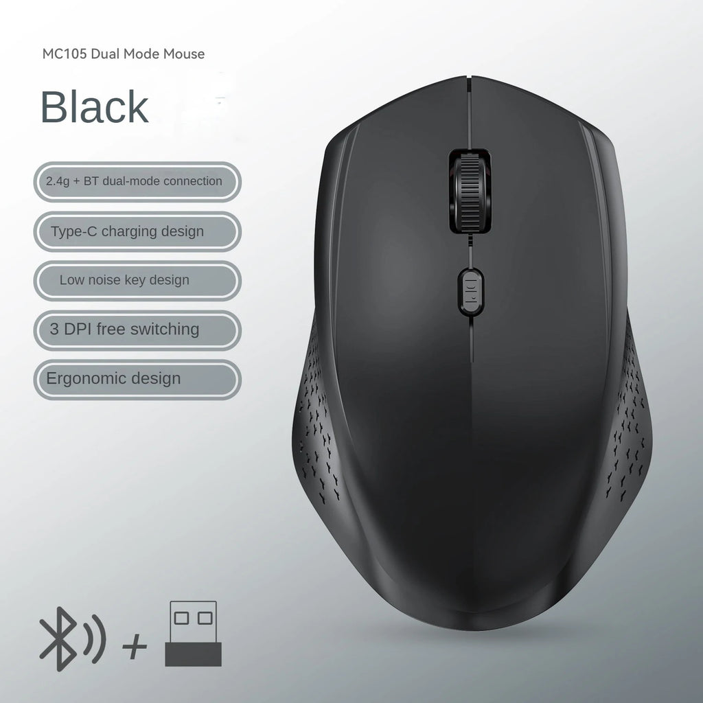 Ratón inalámbrico de modo Dual 2,4G, Bluetooth 5,2, ratón recargable, ratón de juego de 1600DPI para ordenador portátil, tableta, Windows, MacOS