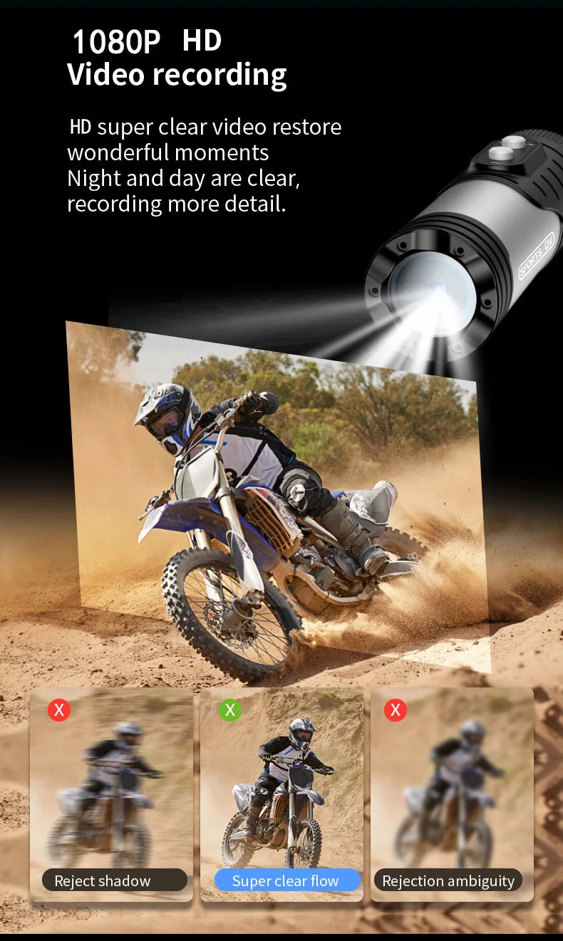 Cámara de acción FHD 1080P WiFi para bicicleta y casco, impermeable IP66