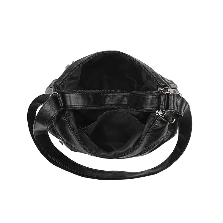 Bolso bandolera retro con múltiples bolsillos, bandolera de piel sintética suave, bolso de mujer, con correa ajustable para el hombro