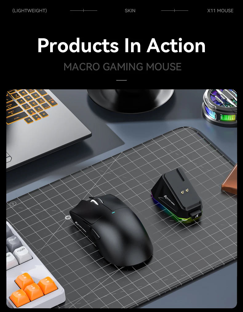 Ratón inalámbrico Attack Shark X11, ratón multimodo Bluetooth/2,4G/con cable, ratón para juegos con base de carga magnética RGB PAW3311