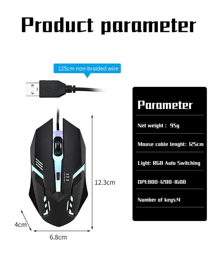 20251 PC ITLY M01 deportes LED luminoso retroiluminado USB con cable ratón para juegos para PC de escritorio portátil Oficina ordenador ratón para juegos