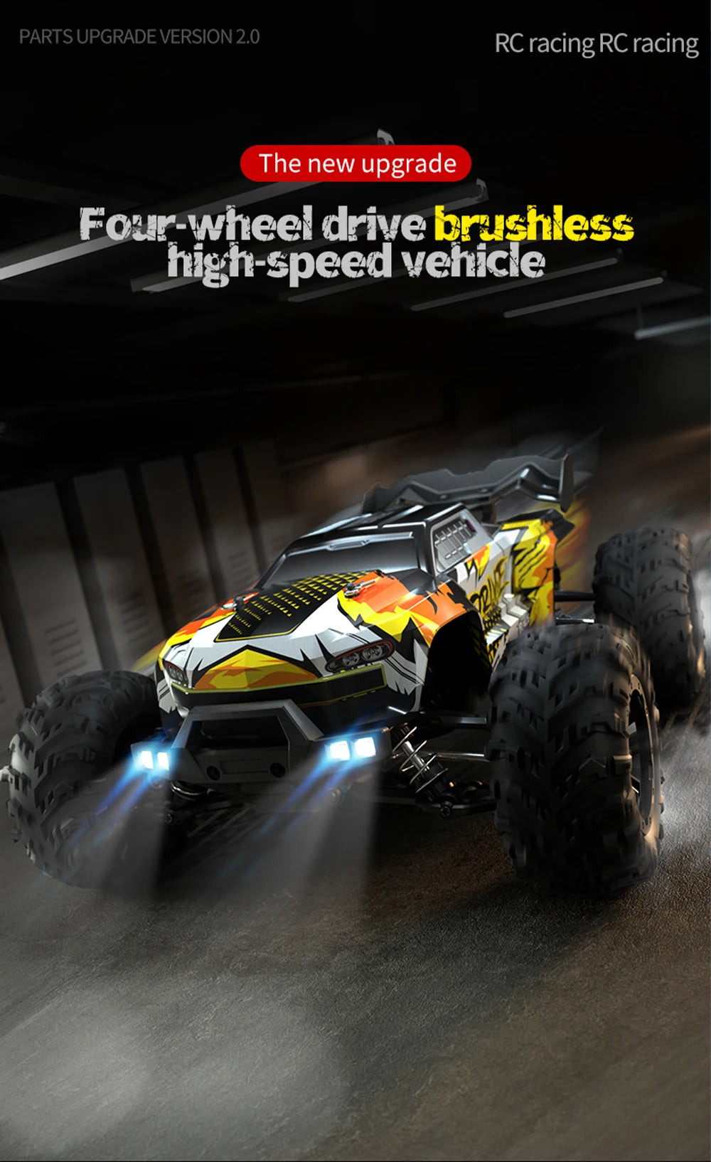 Coche RC Todoterreno 1:16 4WD sin Escobillas, 70 KM/H con Luces LED