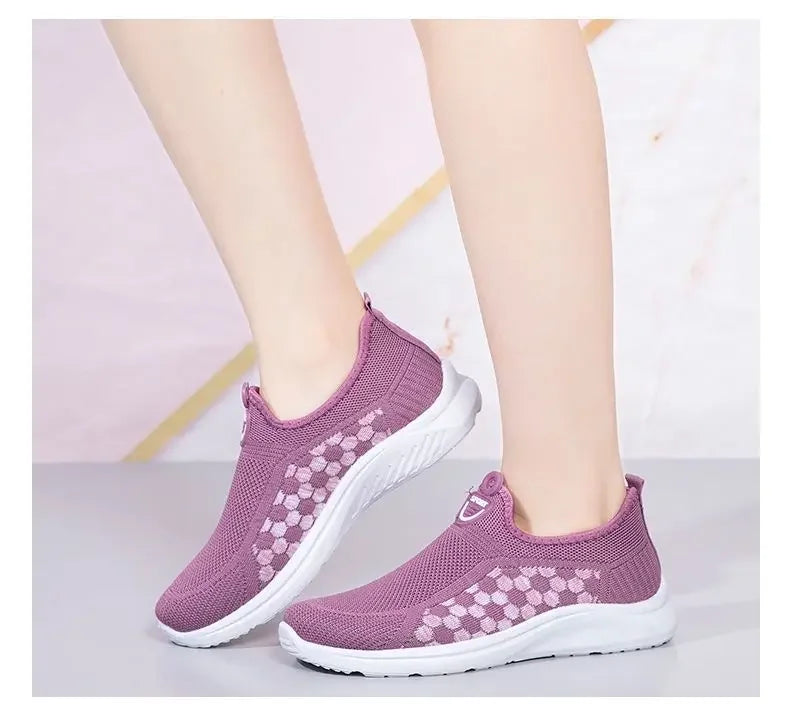 Zapatillas de malla a cuadros para mujer, livianas y cómodas para caminar