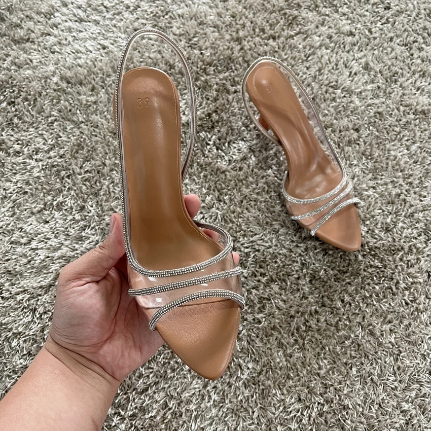 Sandalias Slingback con Strass y Tacón de Aguja para Mujer