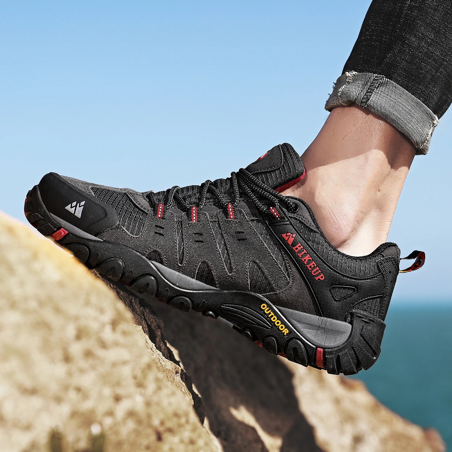 Zapatos de senderismo HIKEUP para hombre, zapatos de exterior de piel de ante, zapatillas tácticas resistentes al desgaste para senderismo, caminar y cazar