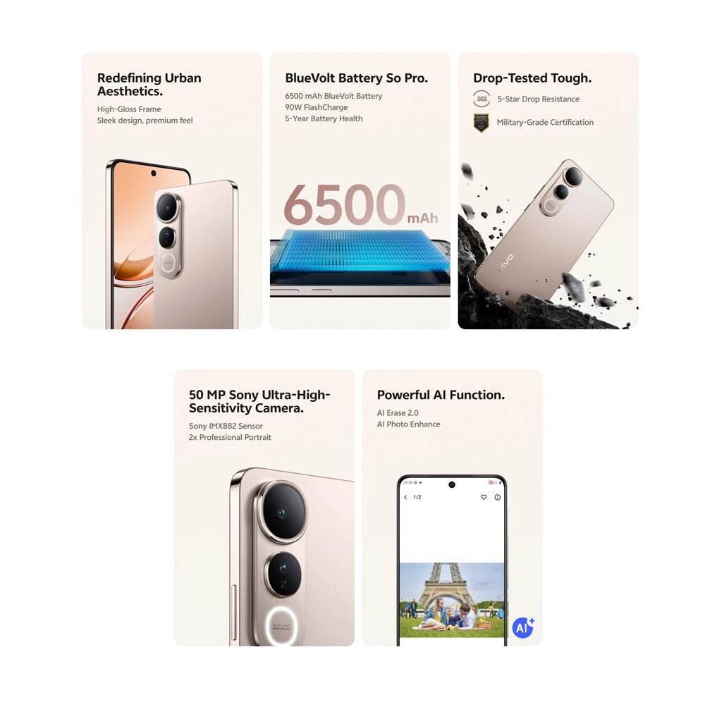 Smartphone VIVO V50 Lite 5G | AMOLED 6.67" 120Hz | Android 15 | 12GB+512GB