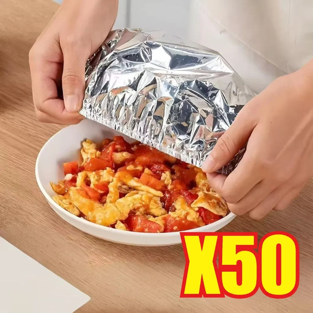 10-50 piezas de cubiertas reutilizables de aluminio para recipientes, aislamiento térmico y conservación del calor, aptas para alimentos, para horno, comida para llevar, picnic