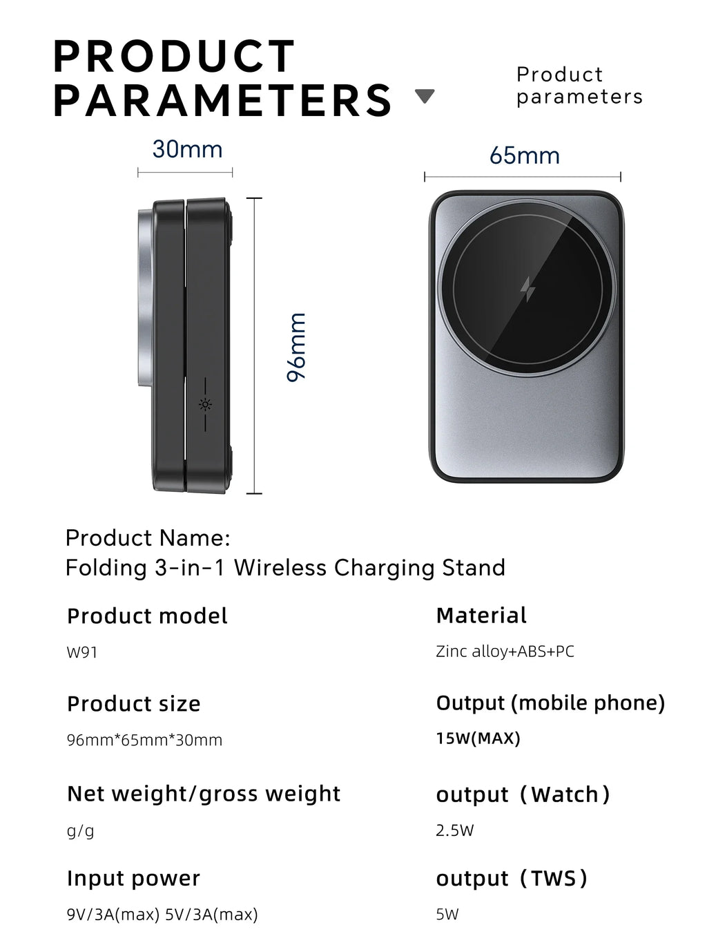 Soporte de Carga Inalámbrico Magnético 3 en 1 Plegable para Magsafe iPhone 16 15 14 13 Apple Watch 2-9 Airpods Pro, Estación de Carga Rápida