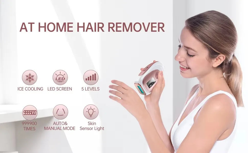 Dispositivo de Depilación Láser IPL para Mujeres y Hombres, 999900 Flashes, Enfriamiento con Hielo, Depilación Permanente Indolora para Cara, Cuerpo y Bikini