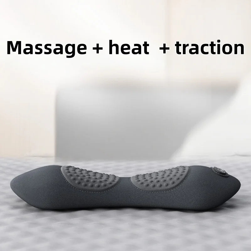 Masajeador de espalda 3 en 1 - Masajeador lumbar eléctrico con calor, vibración y tracción, almohada de soporte lumbar para relajación profunda de los tejidos de la espalda
