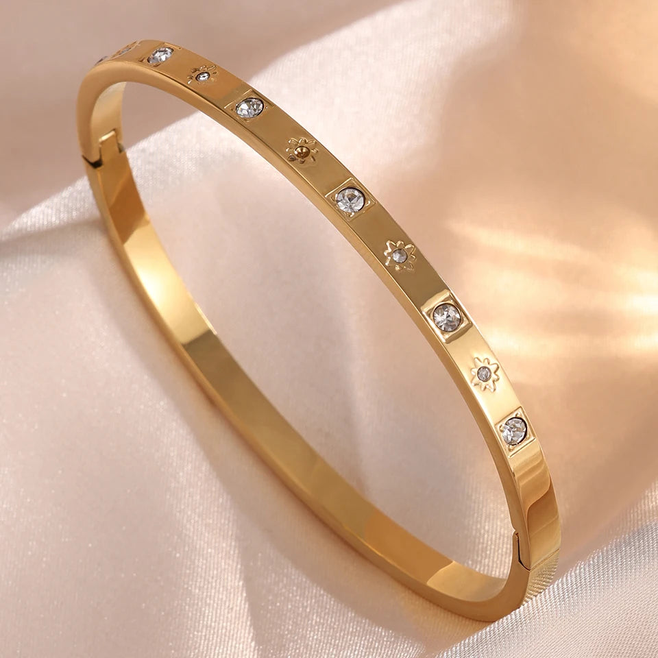 ZAKOL, 5 uds., pulseras apilables de acero inoxidable de Color dorado, pulsera apilable resistente al agua con circonita brillante, joyería de moda para mujer