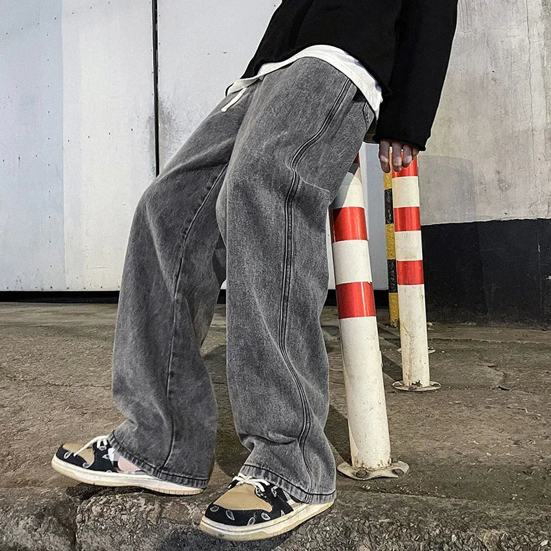 Pantalones Vaqueros Coreanos Sueltos, Estilo Calle, Pierna Ancha