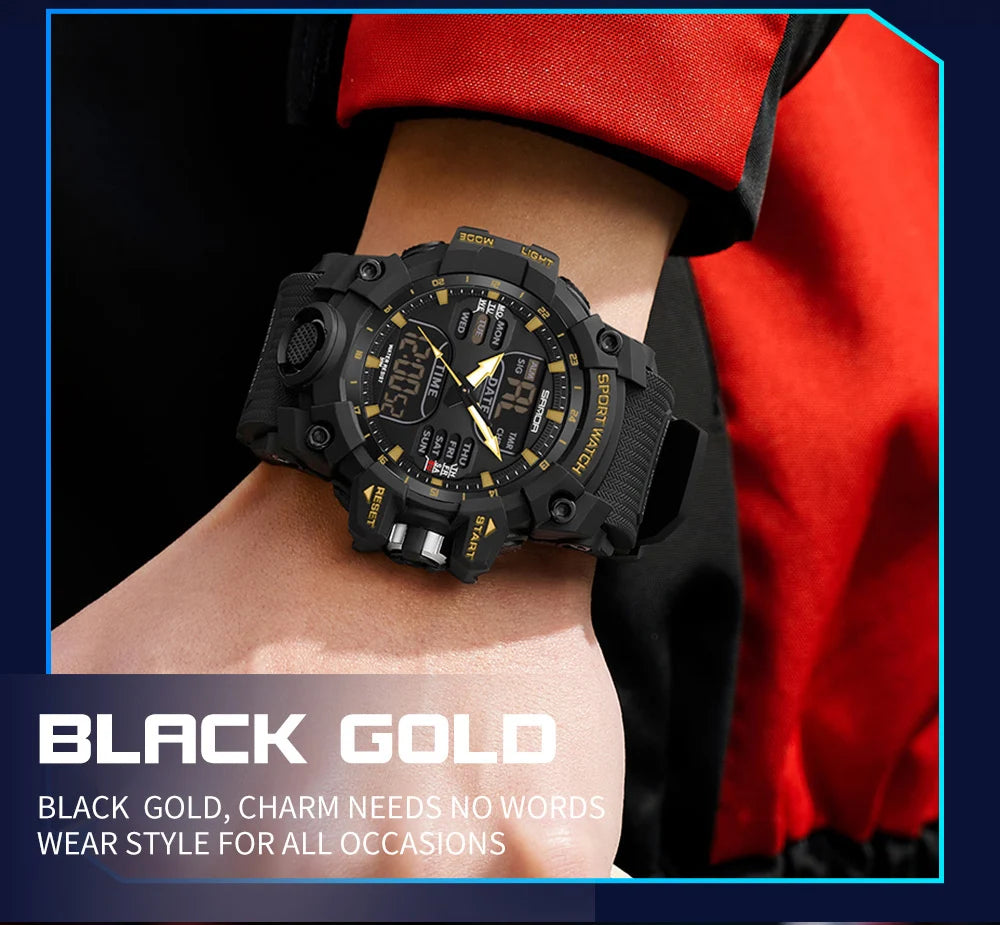 SANDA-reloj electrónico de lujo estilo G para hombre, cronógrafo Digital analógico LED para deportes al aire libre, pantalla Dual militar, resistente al agua hasta 50M
