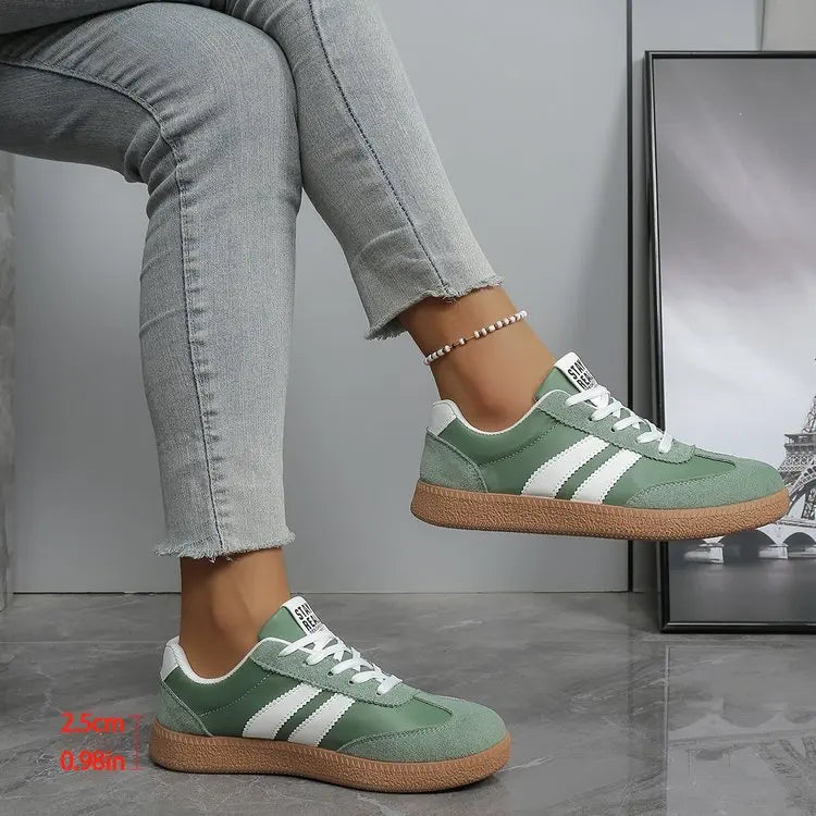 Zapatillas ligeras y cómodas para mujer, zapatos deportivos con cordones a rayas a la moda, zapatillas informales transpirables verdes de talla grande