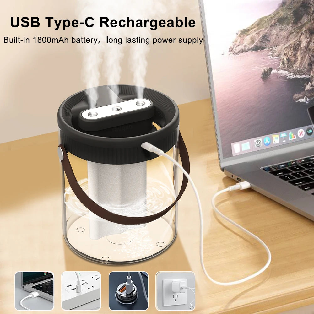 Humidificador de Aire 1,5L Recargable USB con Luz LED