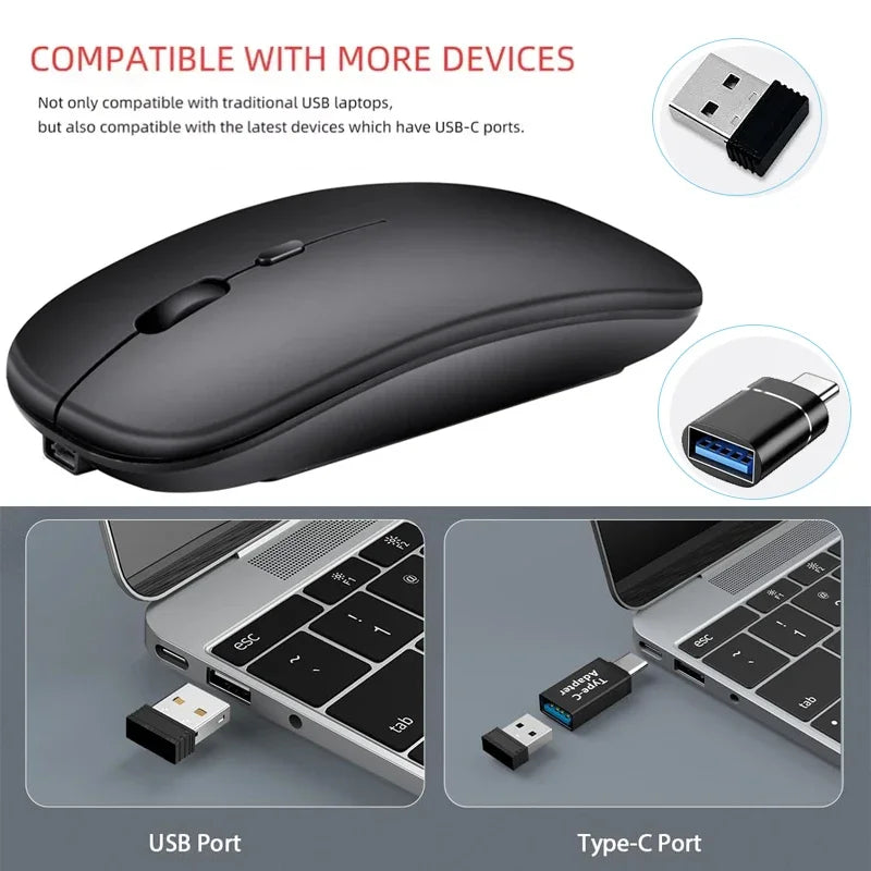Ratón inalámbrico recargable compatible con Bluetooth 2,4 GHz modos duales ratón de ordenador con Nano receptor para PC portátil Macbook
