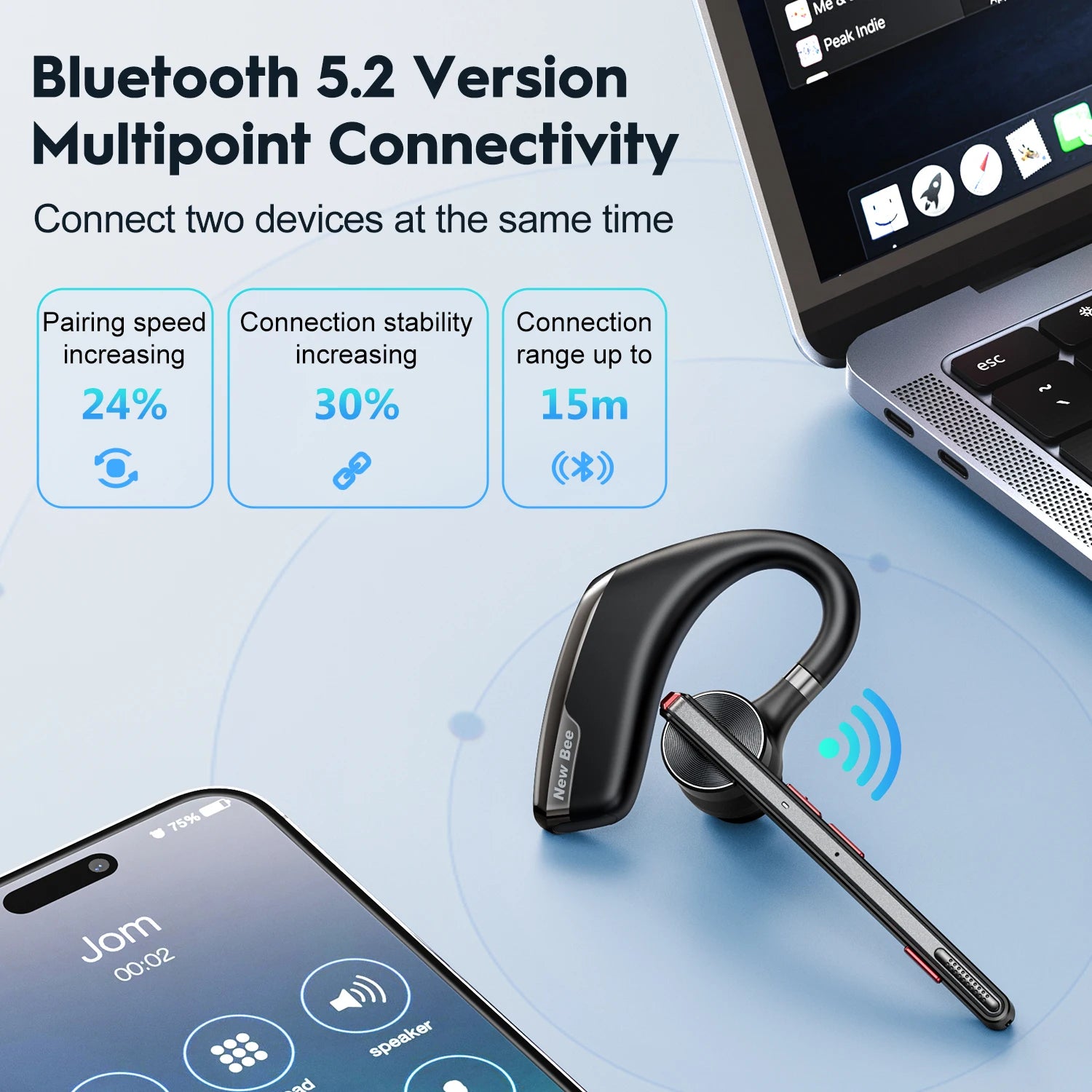 Bee M51 Auriculares Bluetooth 5.2 Cancelación Ruido