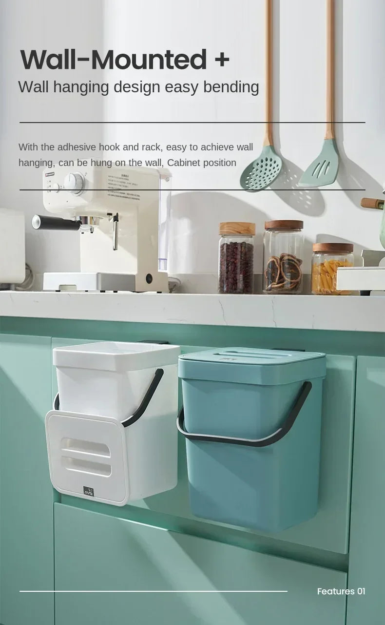 Cubo de basura colgante con tapa silenciosa de 3L a 12L para cocina y baño
