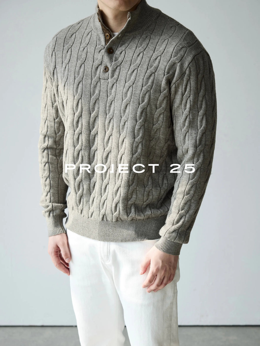 Suéter de Punto Trenzado con Cuello Alto y 4 Botones PROJECT 25 American Heritage para Hombre – Suéter Casual de Negocios de Lana Premium