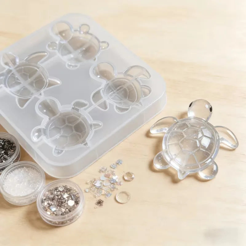 1 unidad de molde de silicona de 4 cavidades con forma de tortuga linda, herramienta para hacer manualidades DIY de llaveros de resina de animales de dibujos animados y colgantes para bolsos/coches