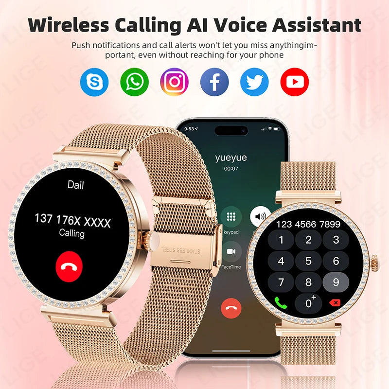 LIGE Reloj Inteligente Lujo con Diamantes GPS
