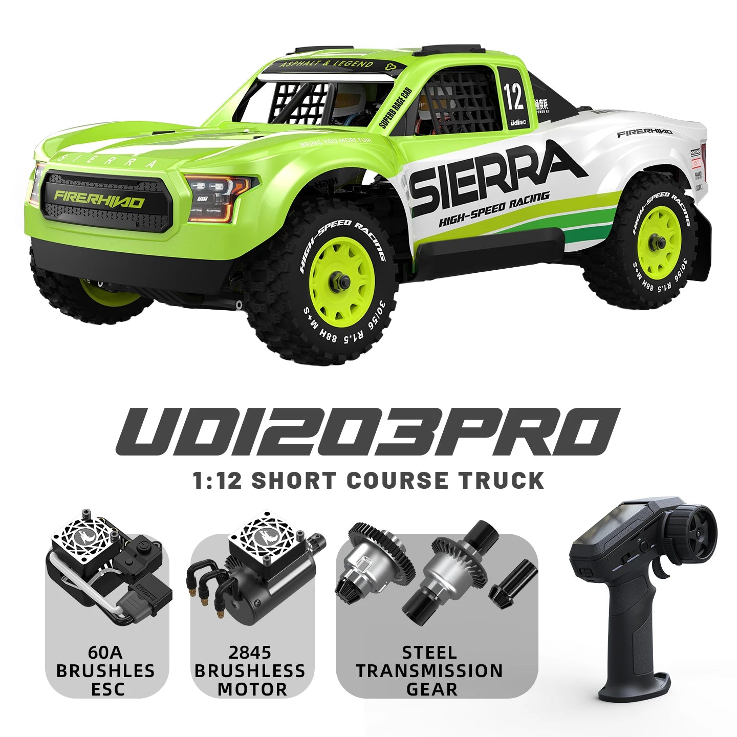 UDIRC Coche de Carreras Todoterreno de Alta Velocidad a Escala 1/12 SIERRA UD1203PRO 4WD, Buggy RC sin Escobillas para Desierto, Modelo de Hobby con Control Remoto para Adultos