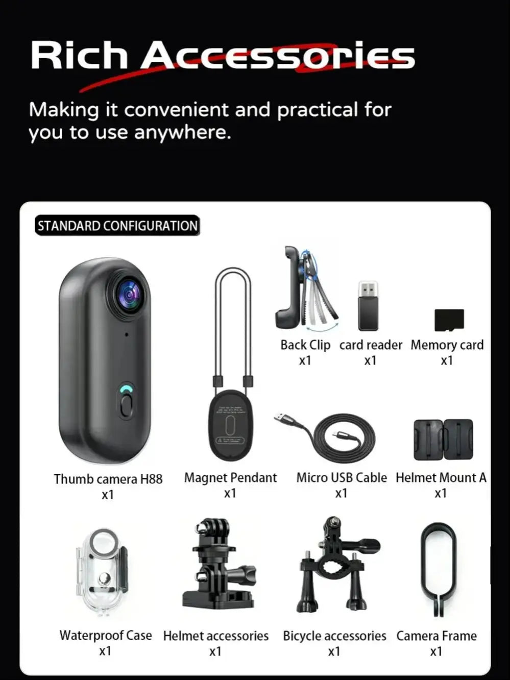 Cámara de acción 4K WiFi resistente al agua con clip magnético para deportes